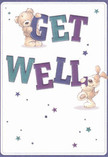 A beacon of hope and warmth, this get well card brings a spirited charm that echoes the friendly heart of Colney Hatch. Two adorable companions-a honey-toned teddy bear and an eager puppy with oversized, floppy ears-hold and steady the colourful letters of 'Get Well' as if they are delivering wishes door to door on Alexandra Park Road. The prominent indigo and teal hues of the vibrant text are set against a creamy, inviting white background, creating an atmosphere as gentle and uplifting as sunlight in the local gardens. Sparkling stars, rendered in various purples and blues, twinkle lightly, weaving a thread of whimsy and positivity throughout the scene. The bear's and pup's illustrated fur is so invitingly detailed, it nearly promises the soothing touch of a cuddle. Brimming with playful optimism, this design is as comforting as a Colney Hatch Florist bouquet arriving on a friend's doorstep-carrying not just a message, but the heartfelt promise of recovery and kindness.
